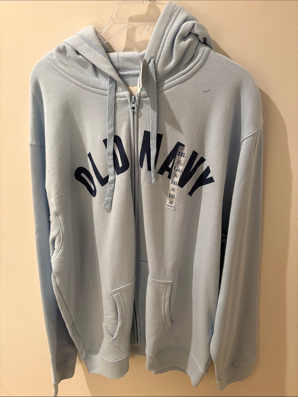 Old Navy Men's Pale Blue Full-Zip Hoodie with Navy Logo